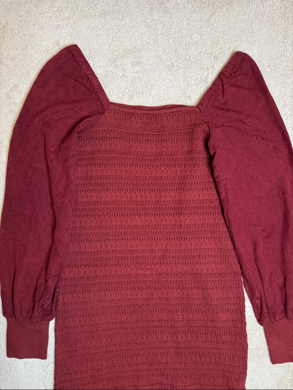 Anthropologie Burgundy Smocked Midi Dress with Puff Sleeves sz L - Picture 7 of 12
